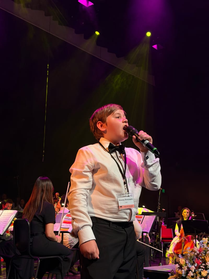A close-up of the young vocal soloist at the Australian Christian Proms.